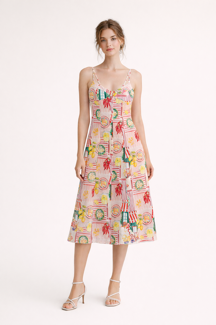 Frühlingshaftes Midikleid mit Kunstdruck - Bianca