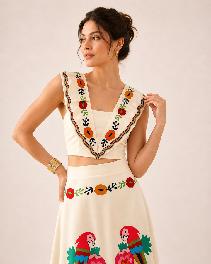 Tropischer Druck Damen Set tropischer Druck Top kurzer Rock langer Rock Sommer - Kimberly