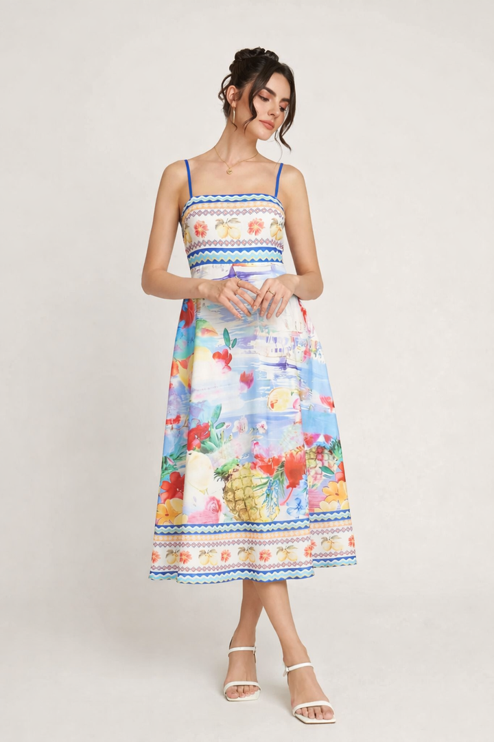Midikleid mit Blumendruck für Damen - Mirela