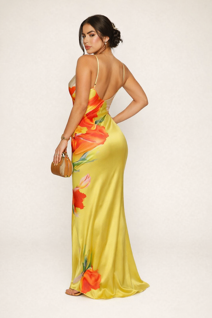 Langes Kleid mit Blumendruck und Trägern für Frauen - Anneliese