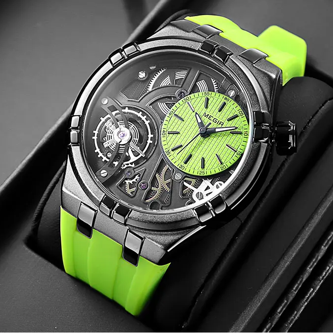 Mechanische Uhr mit Automatikaufzug, offenem Zifferblatt und Silikonarmband für Herren