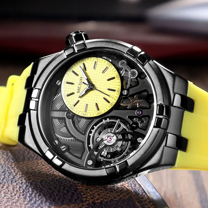 Mechanische Uhr mit Automatikaufzug, offenem Zifferblatt und Silikonarmband für Herren