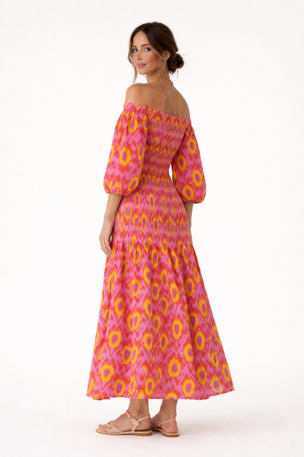 Langes schulterfreies Kleid mit Rüschen für Frauen - Anna