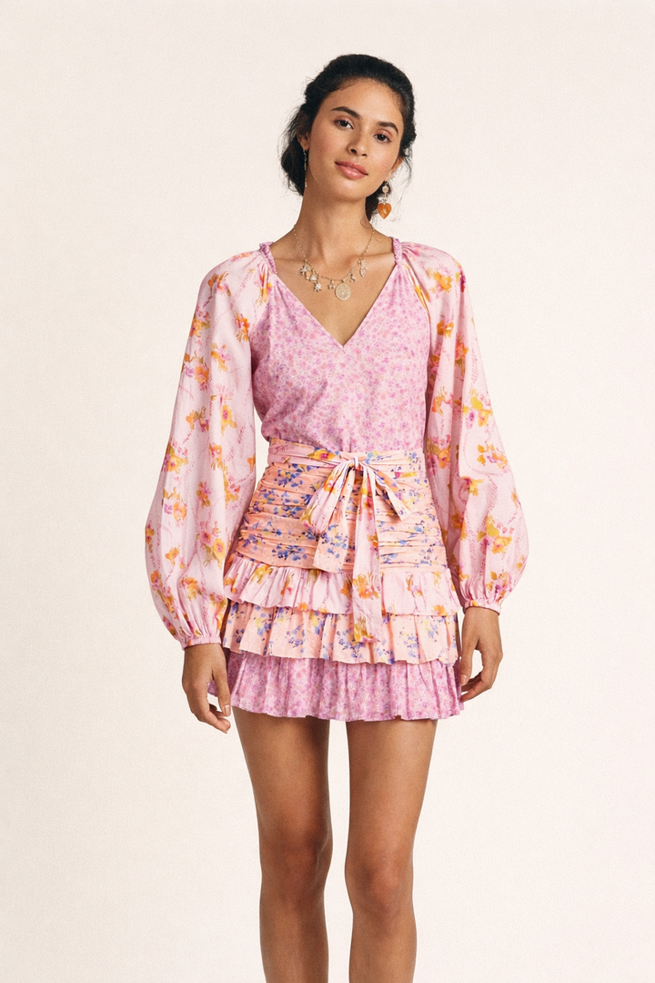 Kurzes überkreuztes Boho Kleid mit Rüschen - Cinzia