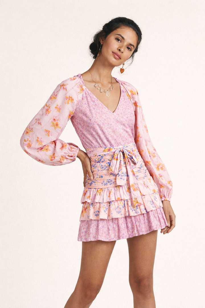 Kurzes überkreuztes Boho Kleid mit Rüschen - Cinzia