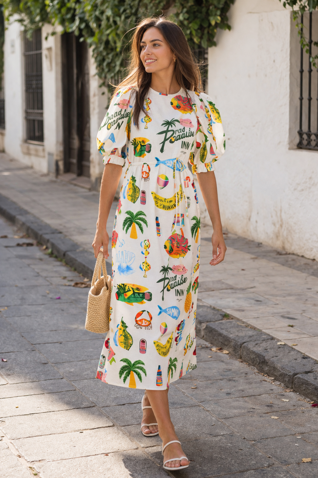 Frauen gedruckt Puffärmel Kleid Sommer Stil lässig bequem - Stella