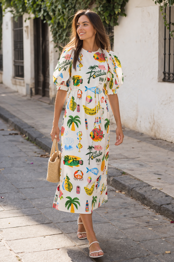 Frauen gedruckt Puffärmel Kleid Sommer Stil lässig bequem - Stella