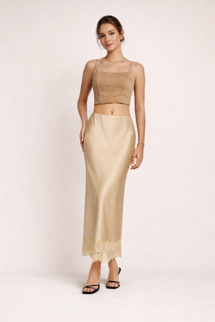 Damen Maxirock schlichtes Finish Spitze Detail eleganter Stil - Mireya