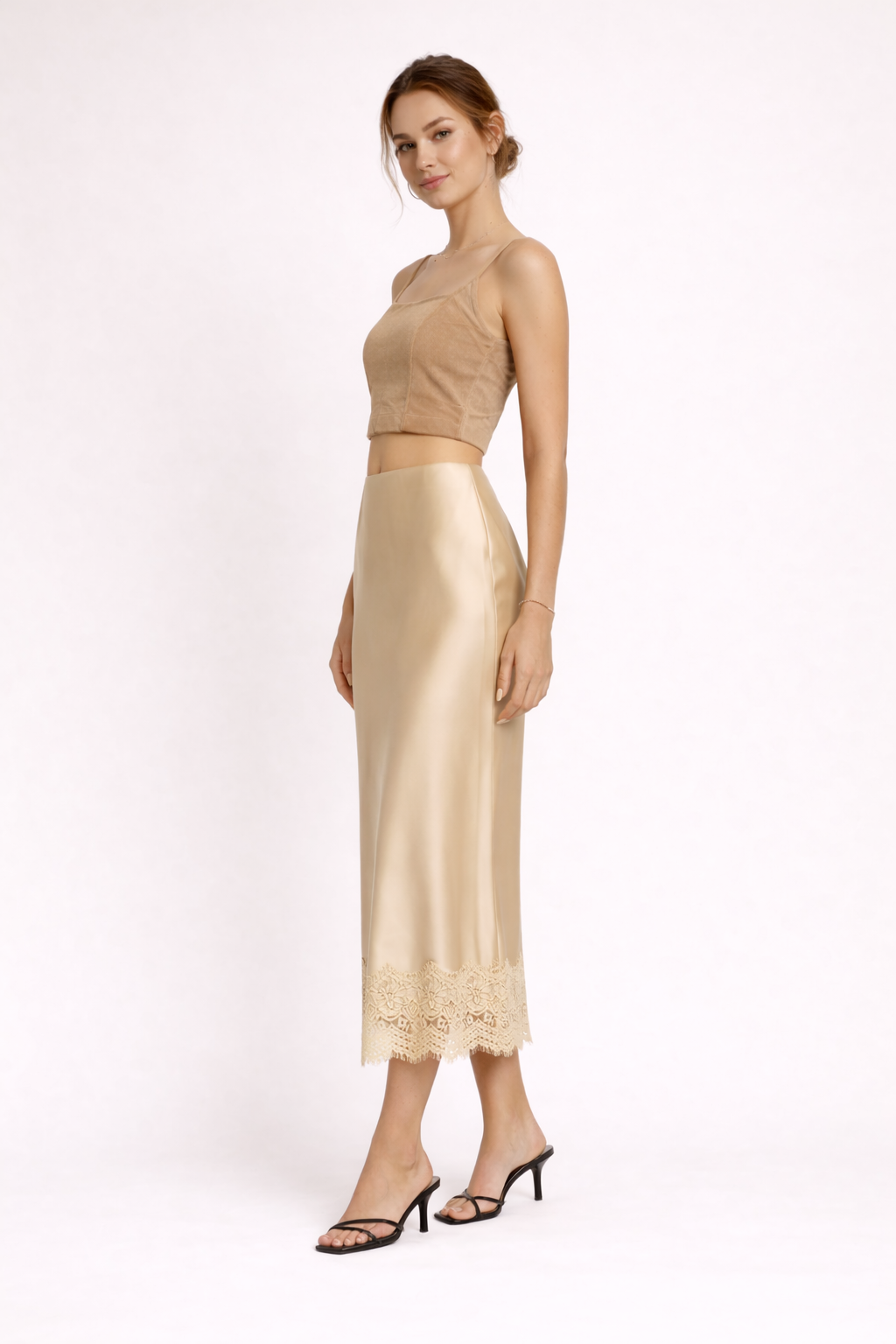 Damen Maxirock schlichtes Finish Spitze Detail eleganter Stil - Mireya