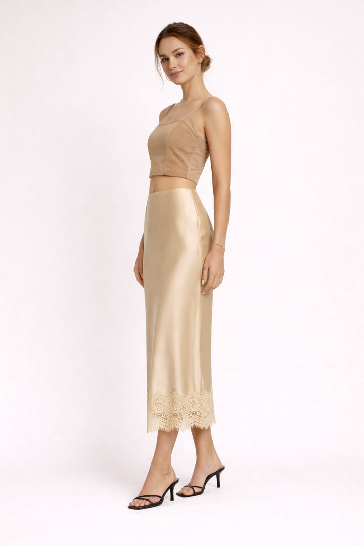 Damen Maxirock schlichtes Finish Spitze Detail eleganter Stil - Mireya