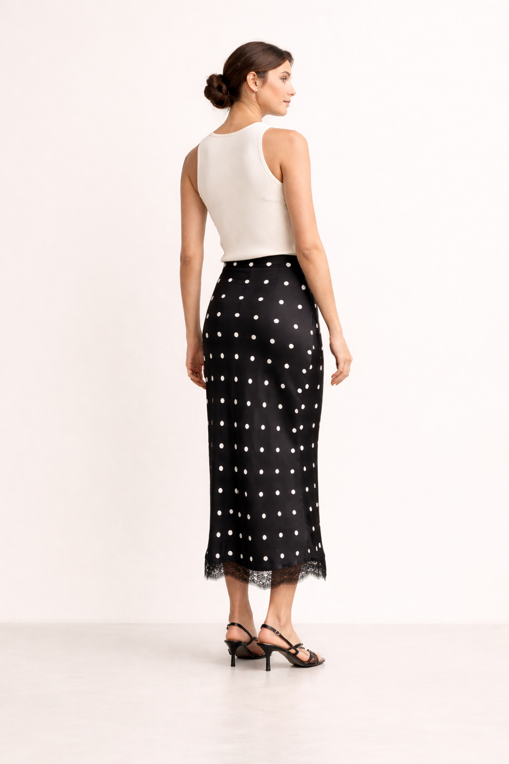 Midirock für Damen mit Tupfenmuster und eleganter Spitze - Solenne