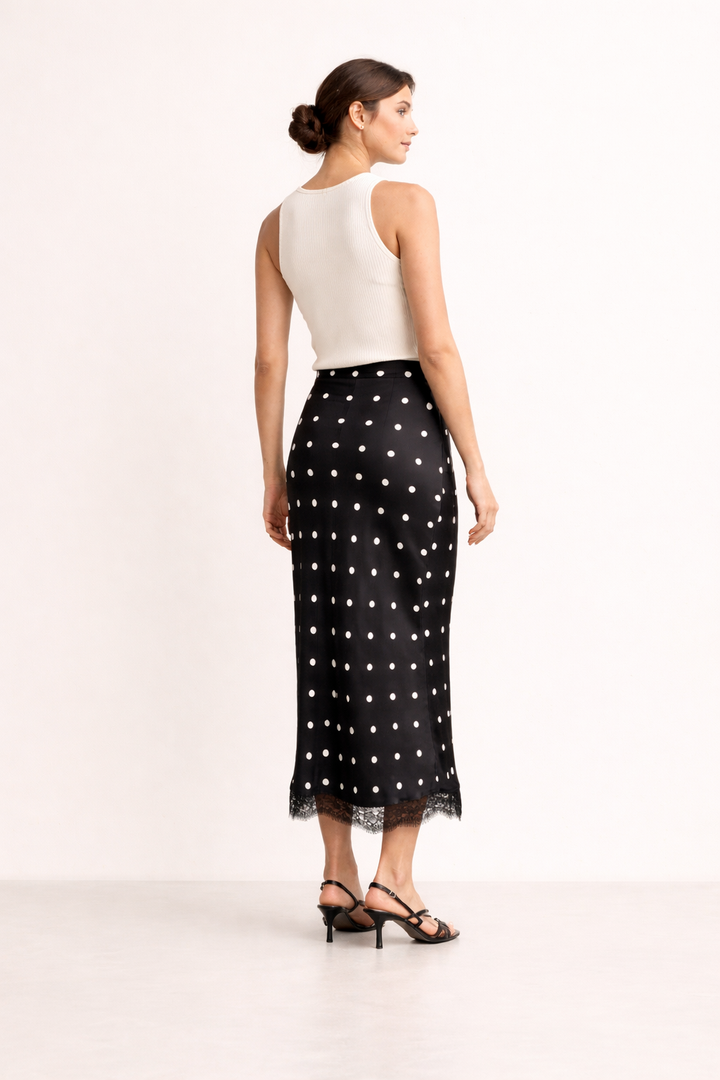 Midirock für Damen mit Tupfenmuster und eleganter Spitze - Solenne