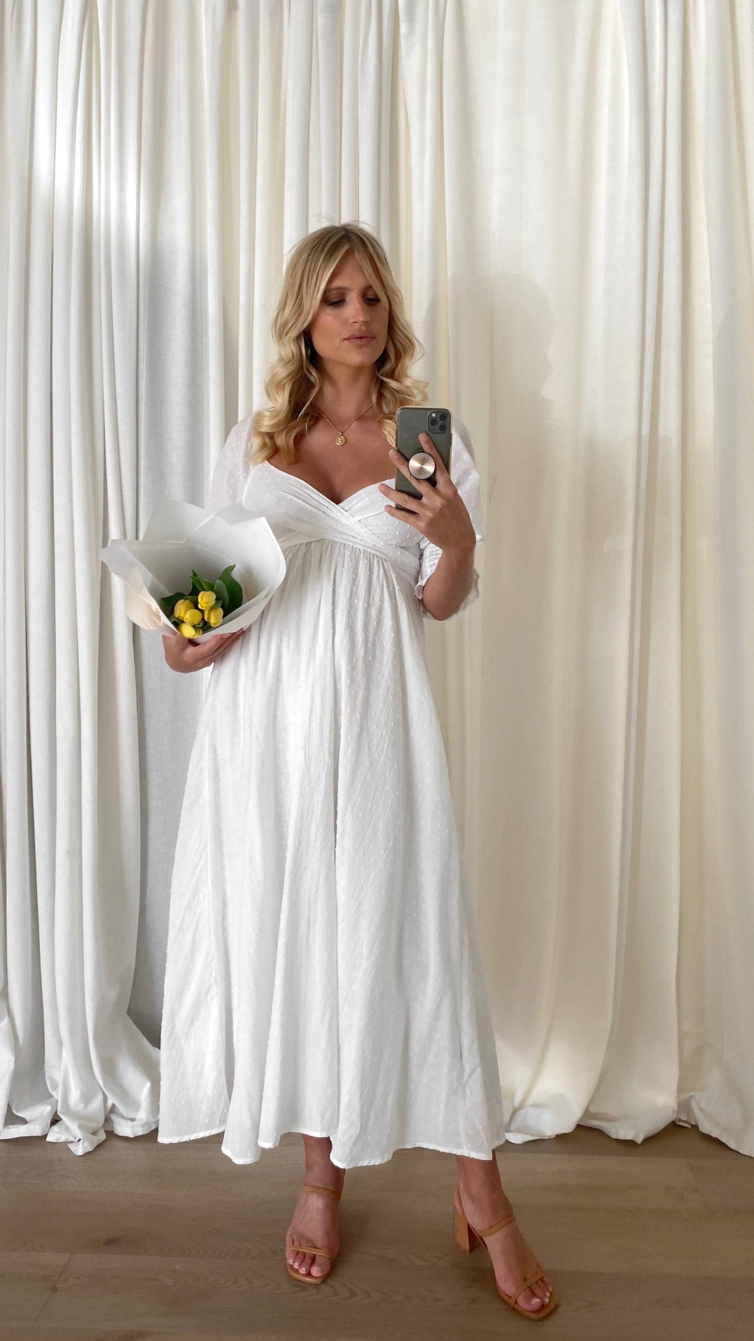 Weißes Midi-Kleid mit freien Schultern für Damen – Renata