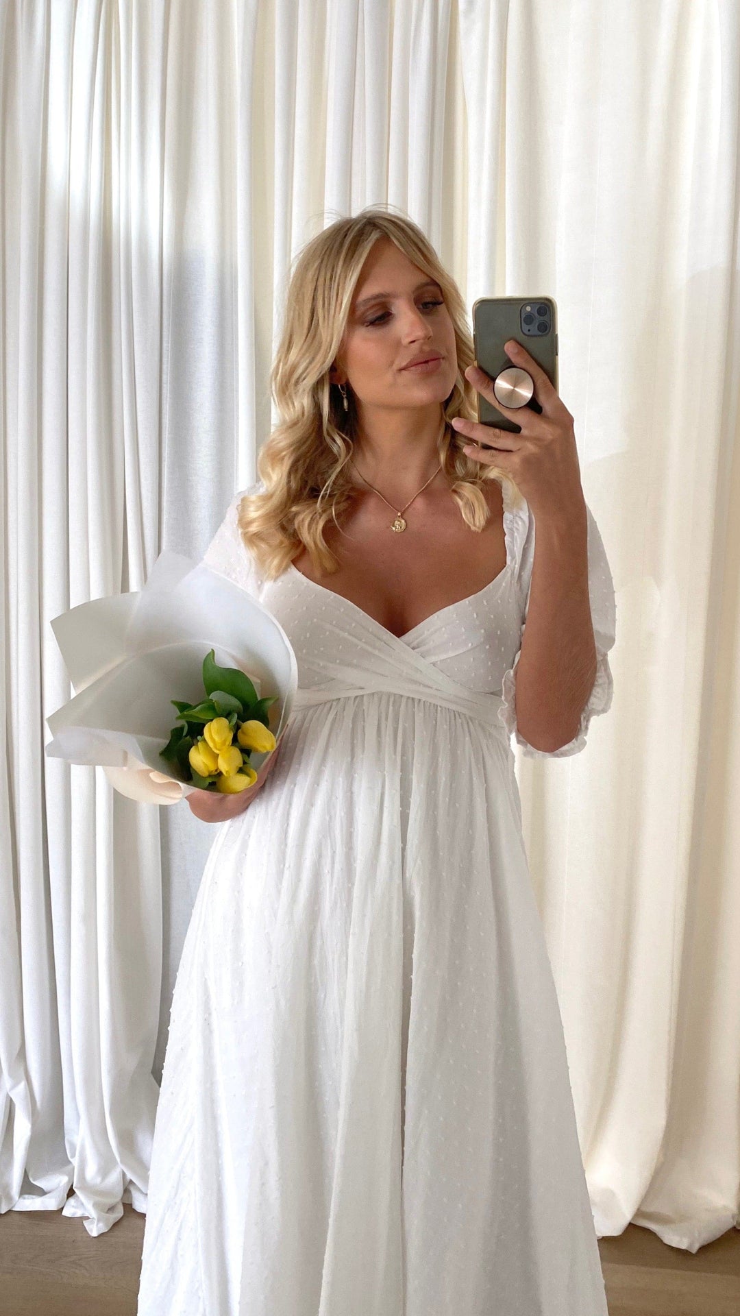 Weißes Midi-Kleid mit freien Schultern für Damen – Renata