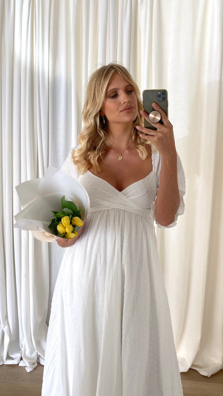 Weißes Midi-Kleid mit freien Schultern für Damen – Renata