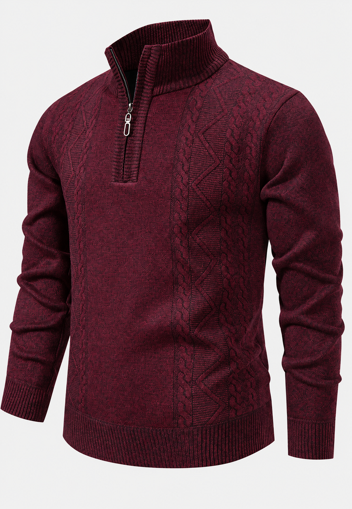 Herren-Zopfstrickpullover mit Stehkragen und halbem Reißverschluss - Beltrán