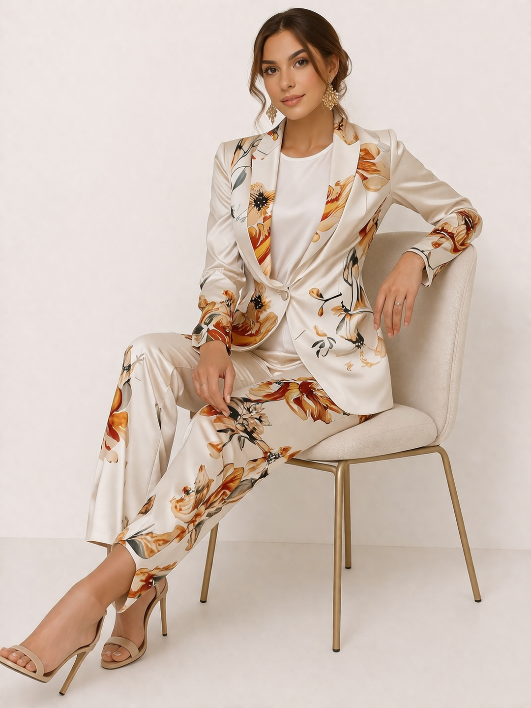 Damen Blazer und Hosen Set mit elegantem Blumendruck - Irina