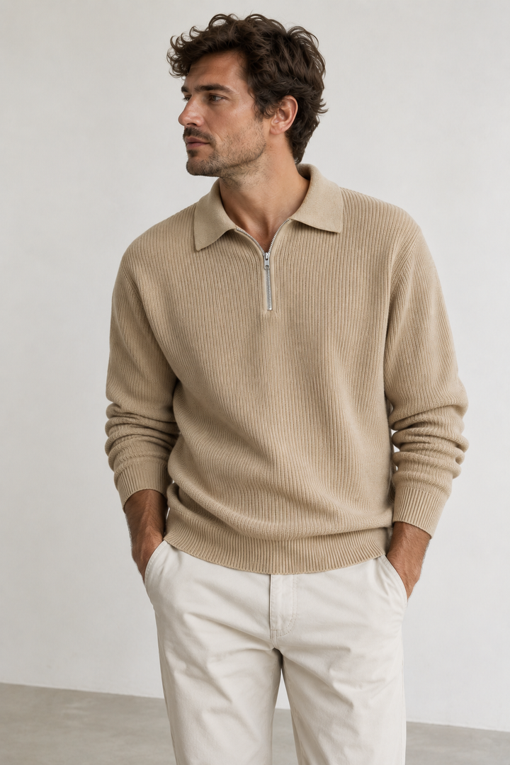 Strickpullover mit Polokragen und Reißverschluss – Severin