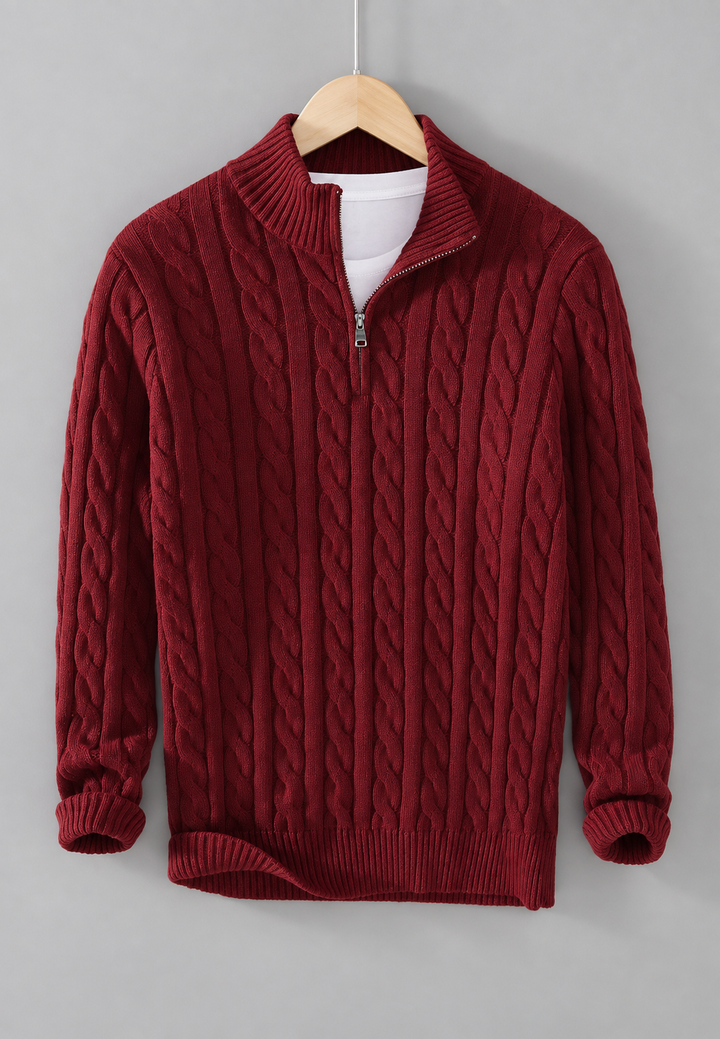 Strickpullover mit Zopfmuster und halbem Reißverschluss – Anselme