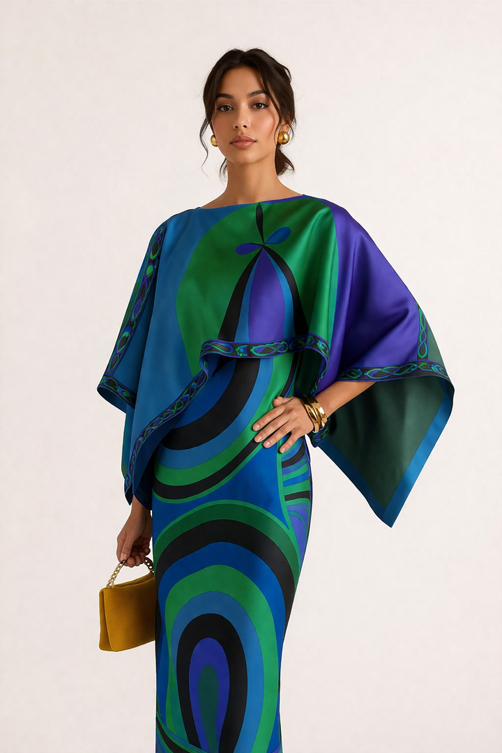 Langes trägerloses zweiteiliges Kleid mit geometrischem Muster - Karyme
