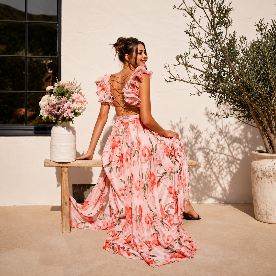Langes Damenkleid mit elegantem Blumenmuster - Katherine