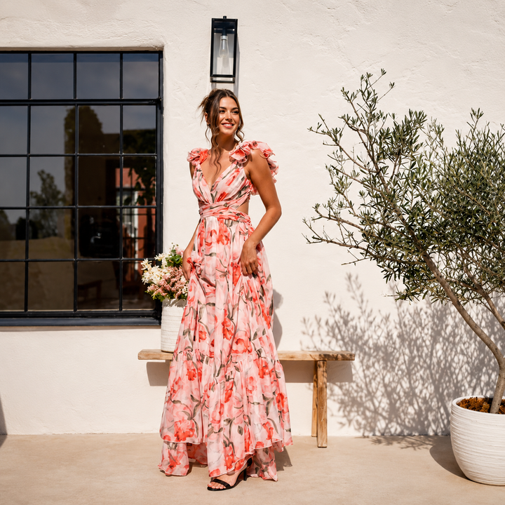 Langes Damenkleid mit elegantem Blumenmuster - Katherine