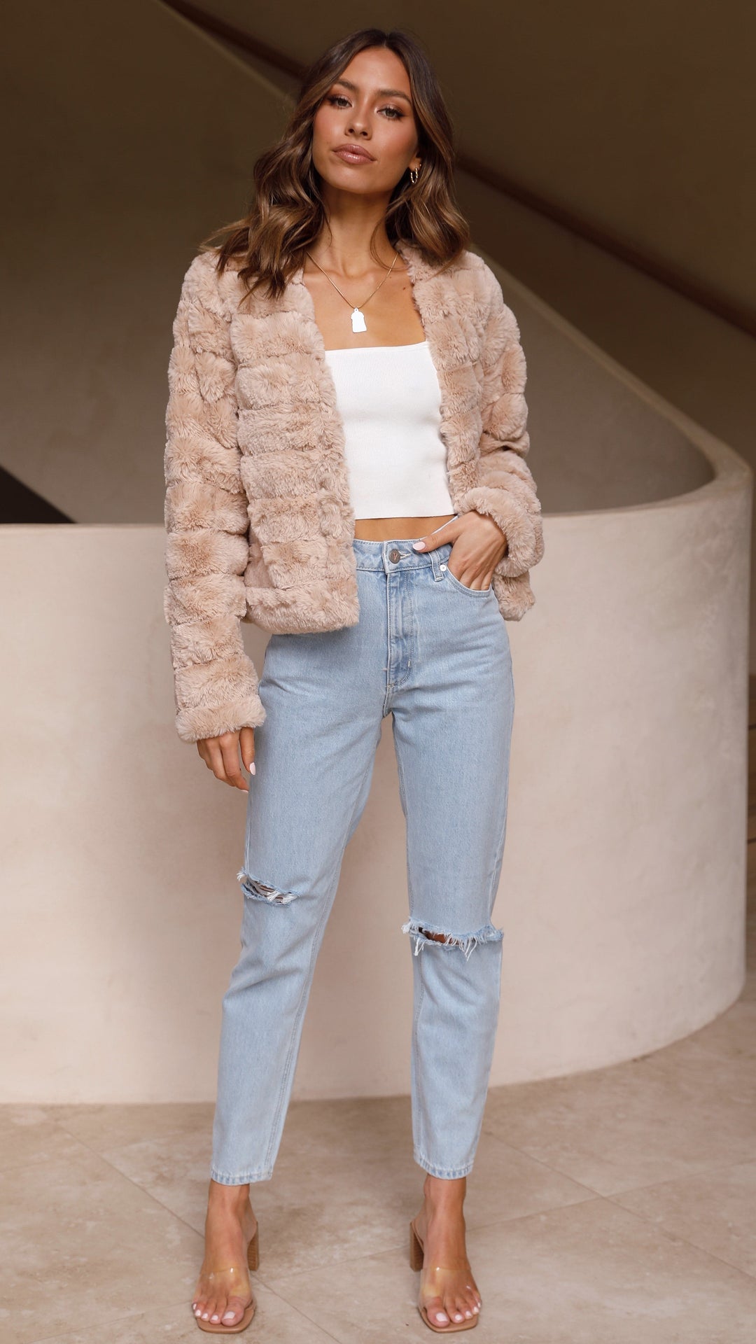 Kurze Jacke aus Kunstfell für Damen – Mirna