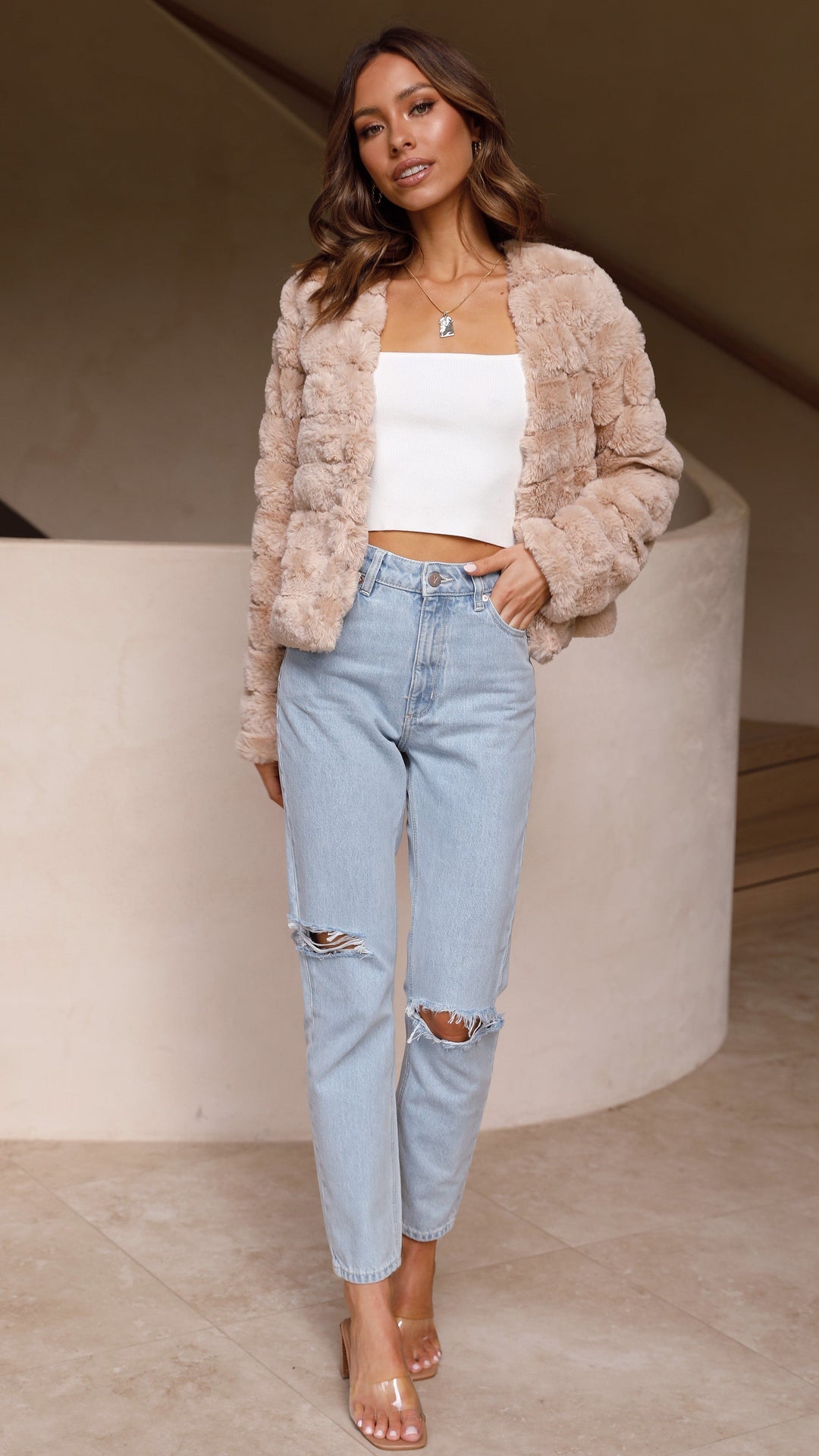 Kurze Jacke aus Kunstfell für Damen – Mirna