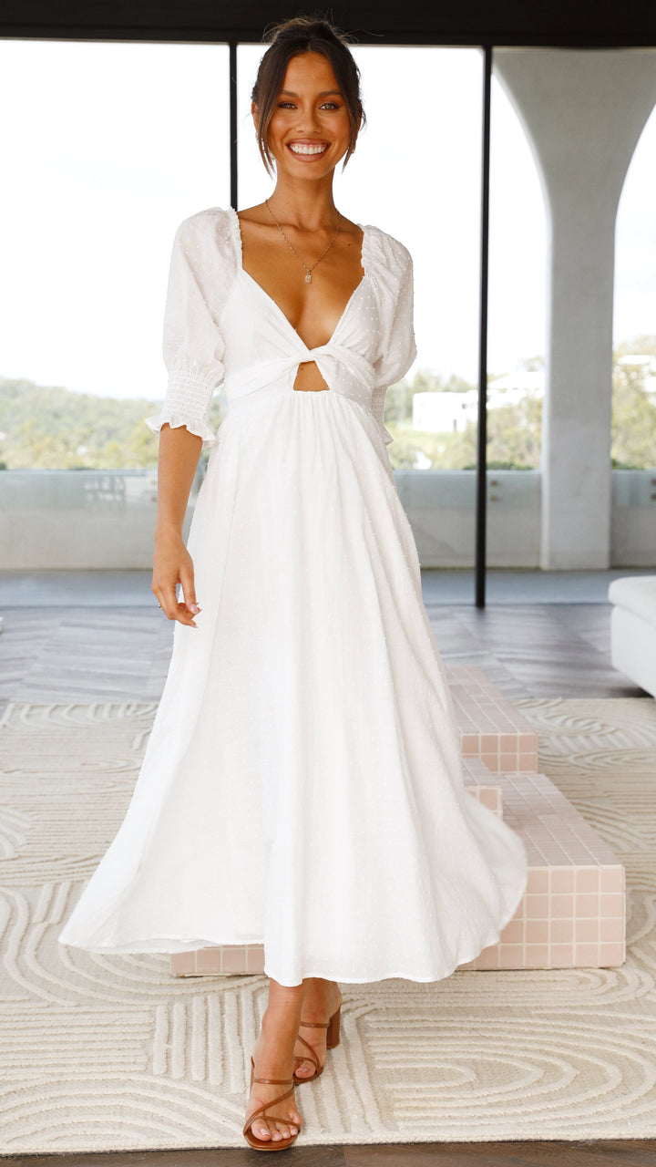 Weißes Midi-Kleid mit freien Schultern für Damen – Renata