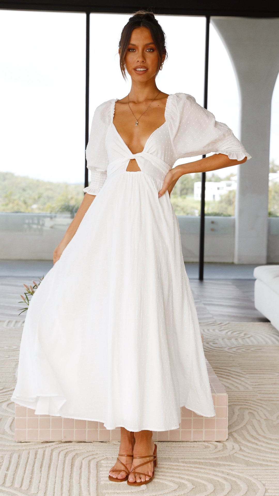 Weißes Midi-Kleid mit freien Schultern für Damen – Renata