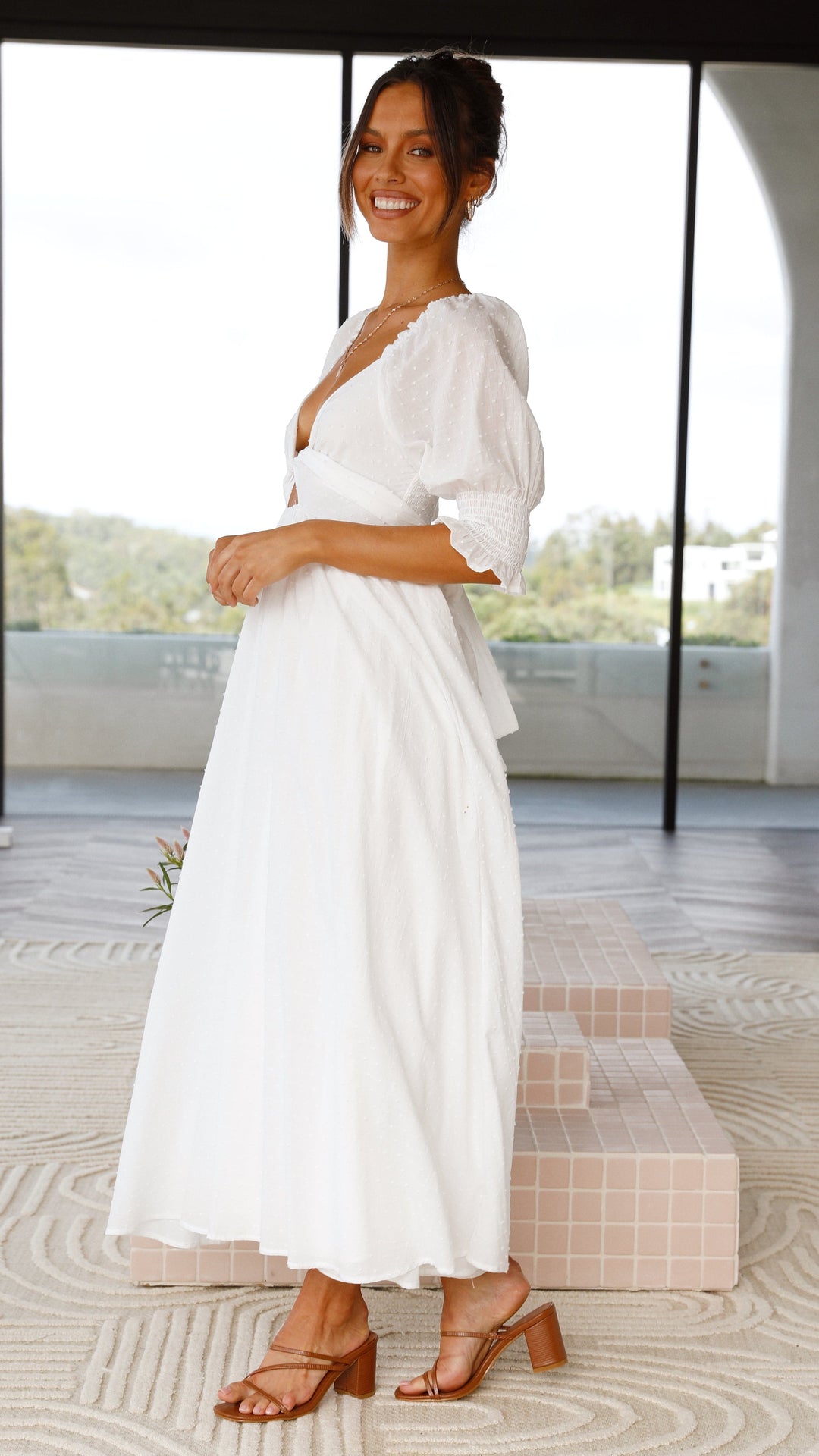 Weißes Midi-Kleid mit freien Schultern für Damen – Renata