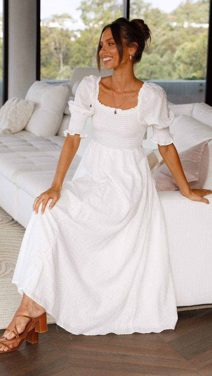 Weißes Midi-Kleid mit freien Schultern für Damen – Renata