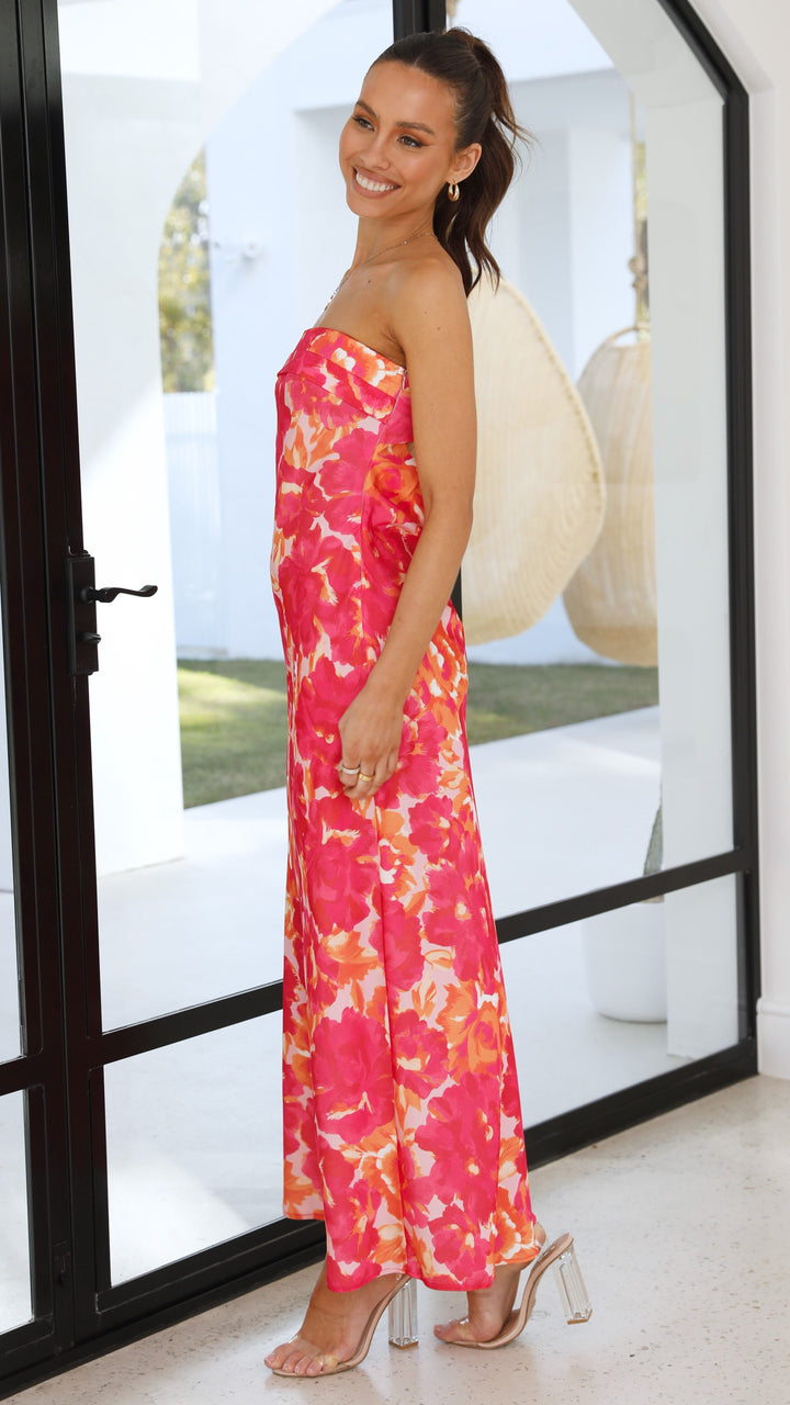 Langes, trägerloses Blumenkleid für Damen – Kaia