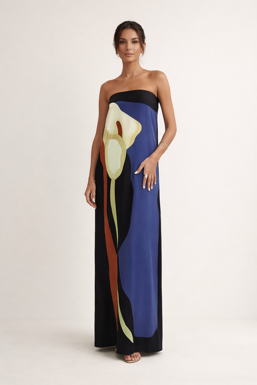 Trägerloses trägerloses Maxikleid lang Sommer elegant Druck - Rivelle