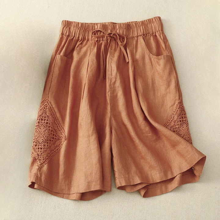 Damenshorts aus Leinen mit seitlicher Stickerei und verstellbarem Bund - Paloma