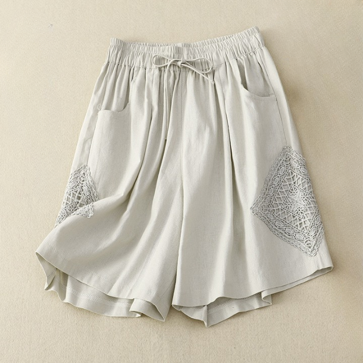 Damenshorts aus Leinen mit seitlicher Stickerei und verstellbarem Bund - Paloma