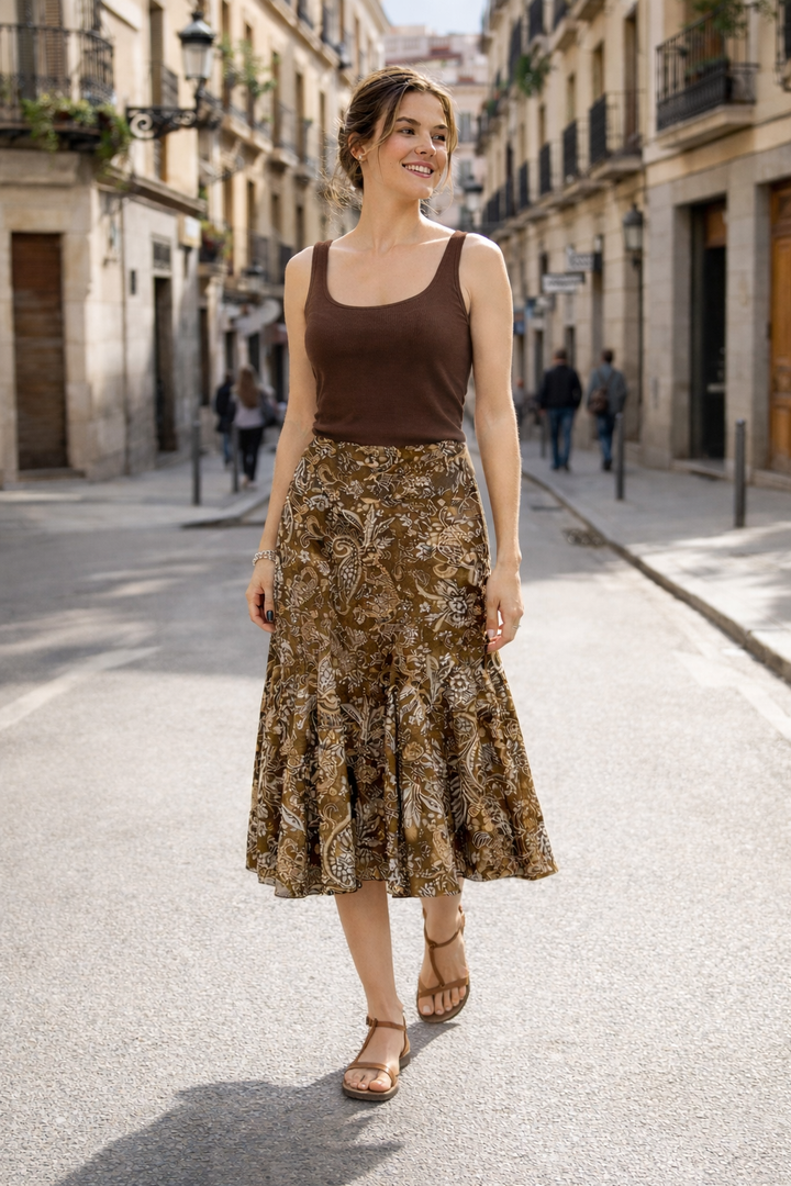 Damen Midirock bedruckt hohe Taille Boho-Stil - Nerida