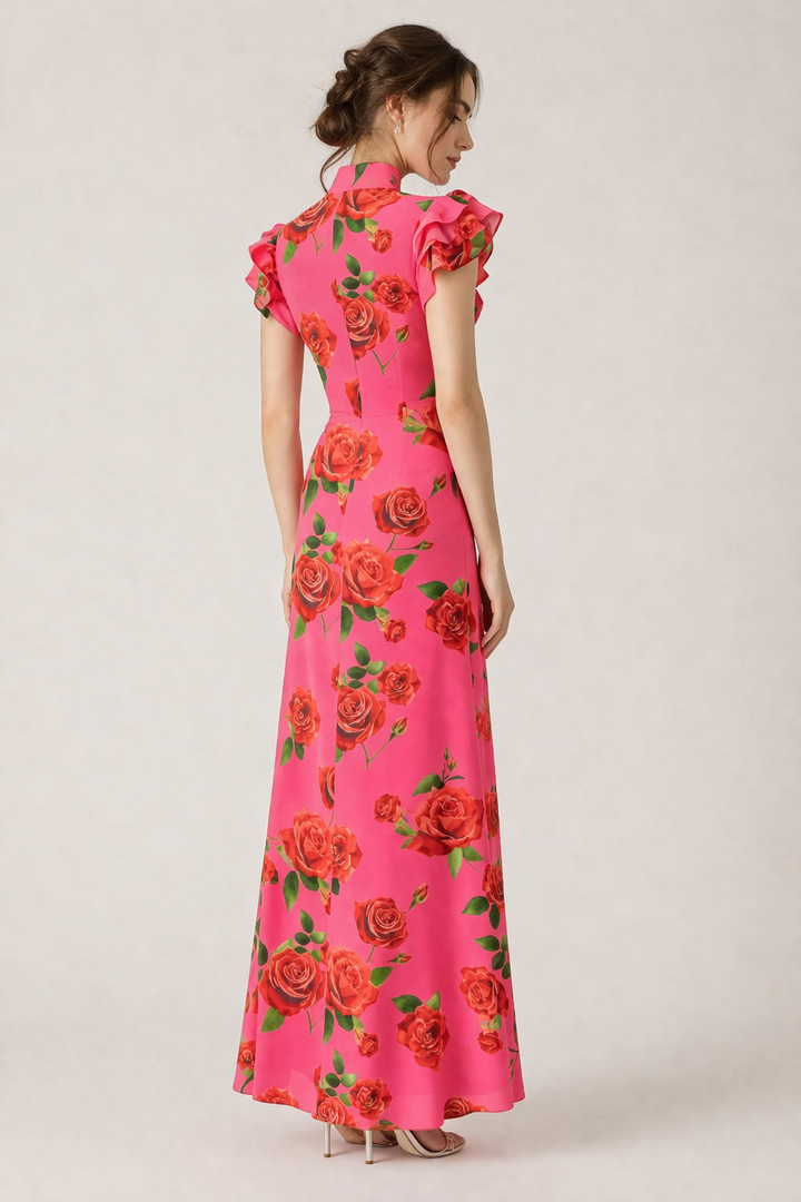 Langes geblümtes Rollkragenkleid für Damen, elegant und lässig - Georgina