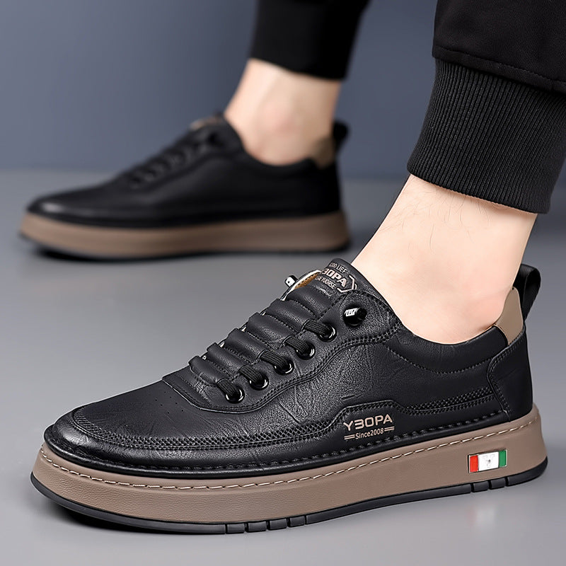 Herren-Lederturnschuhe mit dicker Sohle und genähter Unterseite - Lucetti