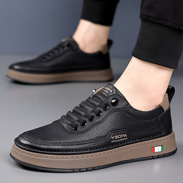 Herren-Lederturnschuhe mit dicker Sohle und genähter Unterseite - Lucetti