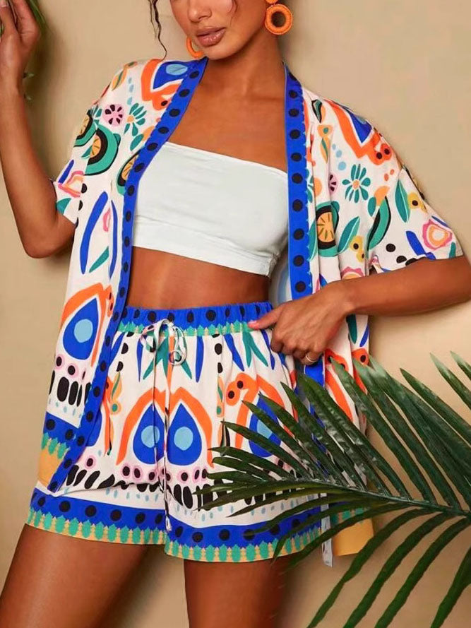 Damen Frühjahr gedruckt Kimono kurz und Shorts Set - Arlena