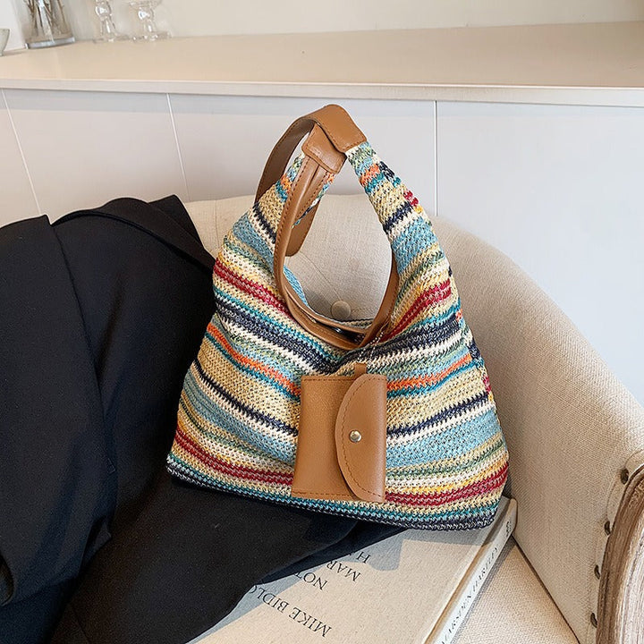 Shopper-Tasche aus gewebtem Raffiabast für Damen mit Geldbeutel-Detail - Martina