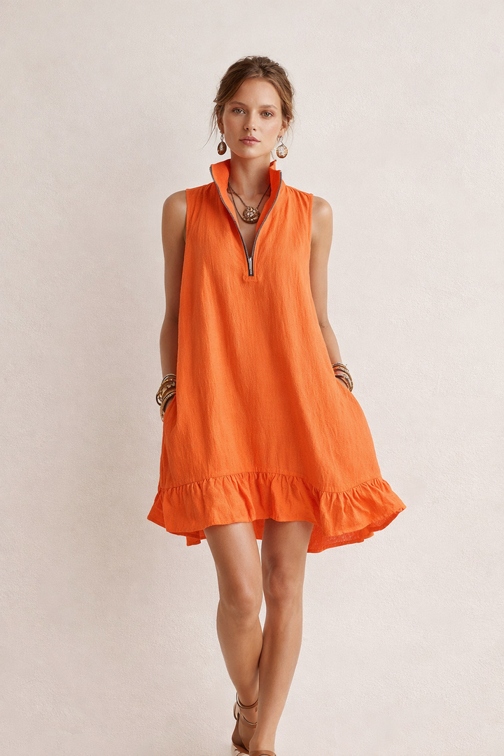 Damen kurzes ärmelloses Kleid mit Reißverschluss Ausschnitt Sommer lässigen Stil - Susanna