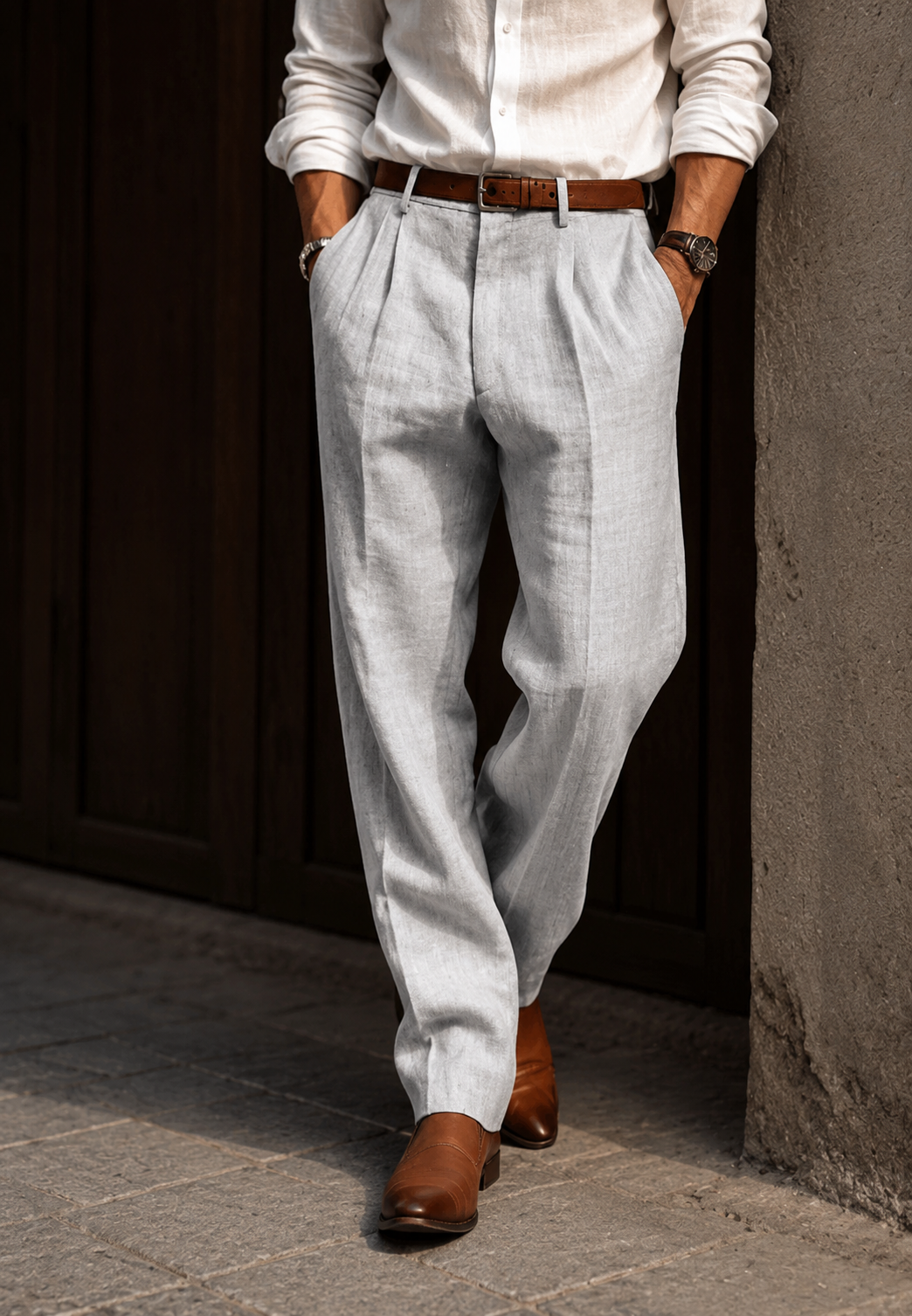 Herrenhose aus Leinen, gerader Schnitt mit Bundfalten – Manuel