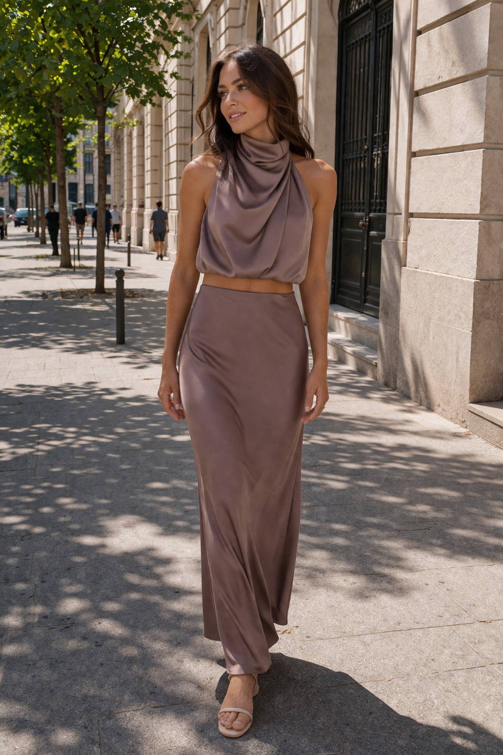 Set langer Rock und elegantes drapiertes Neckholder-Top für Frauen - Marlene