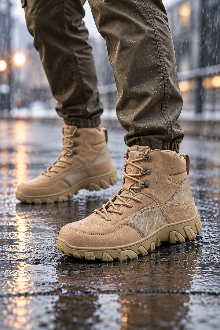 Herren-Stiefeletten im Outdoor-Stil mit mittelhohem Schaft, Schnürung und Profilsohle - Tarevon
