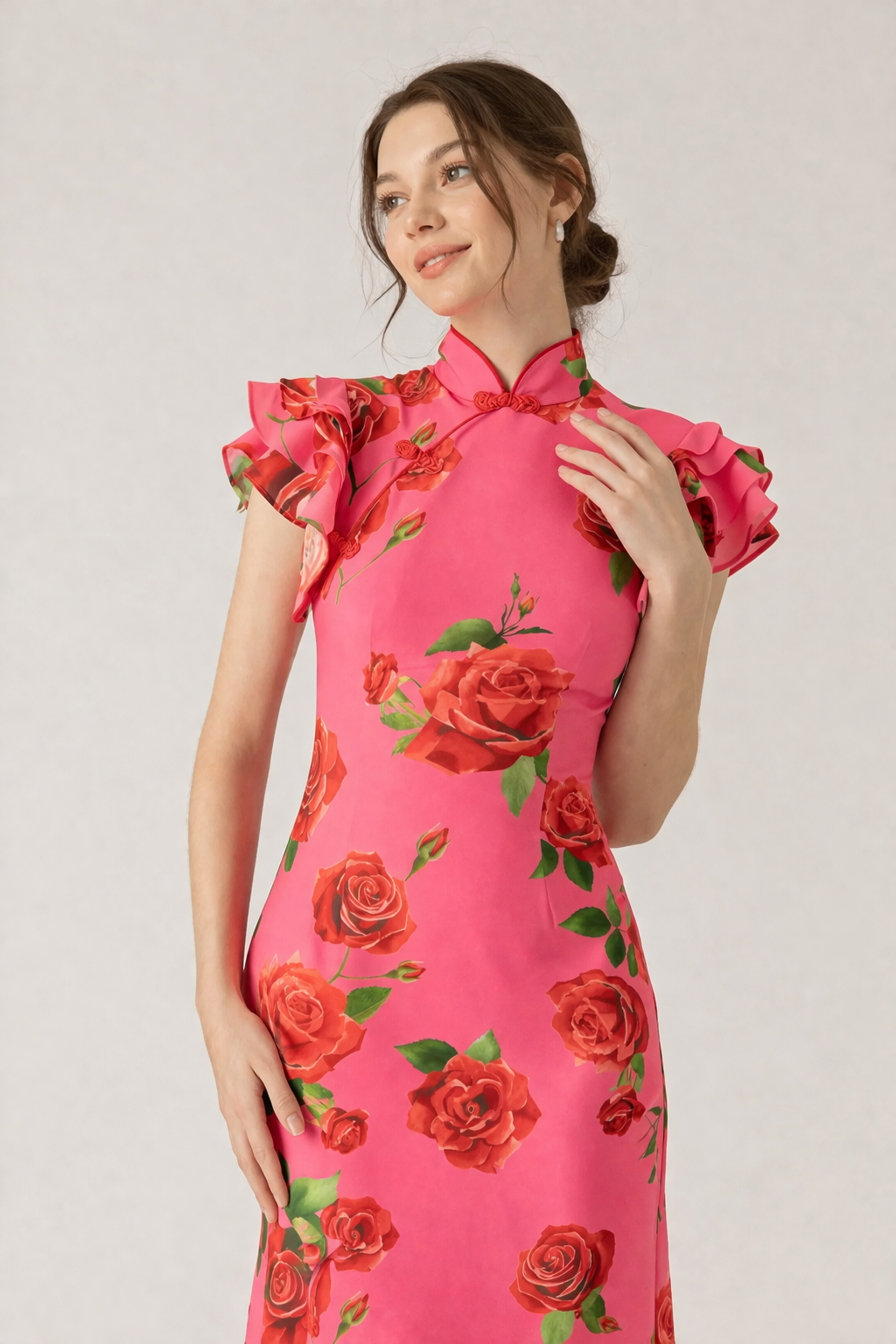 Langes geblümtes Rollkragenkleid für Damen, elegant und lässig - Georgina