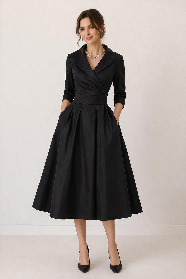 Damen Midikleid mit überkreuztem Ausschnitt und eleganten Ärmeln - Liesel