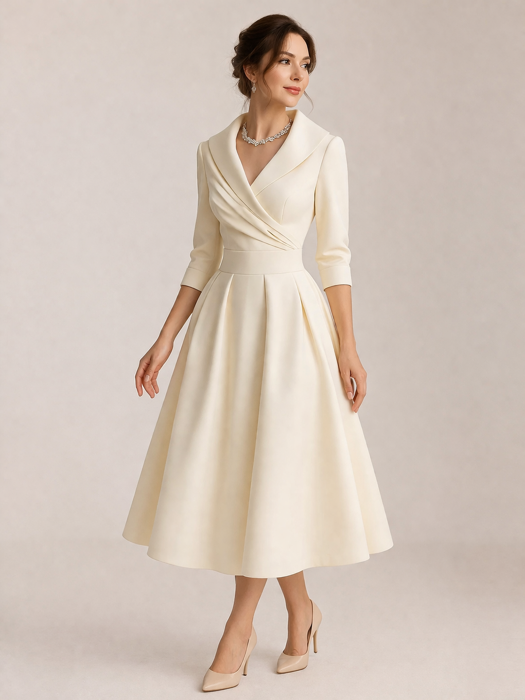 Damen Midikleid mit überkreuztem Ausschnitt und eleganten Ärmeln - Liesel