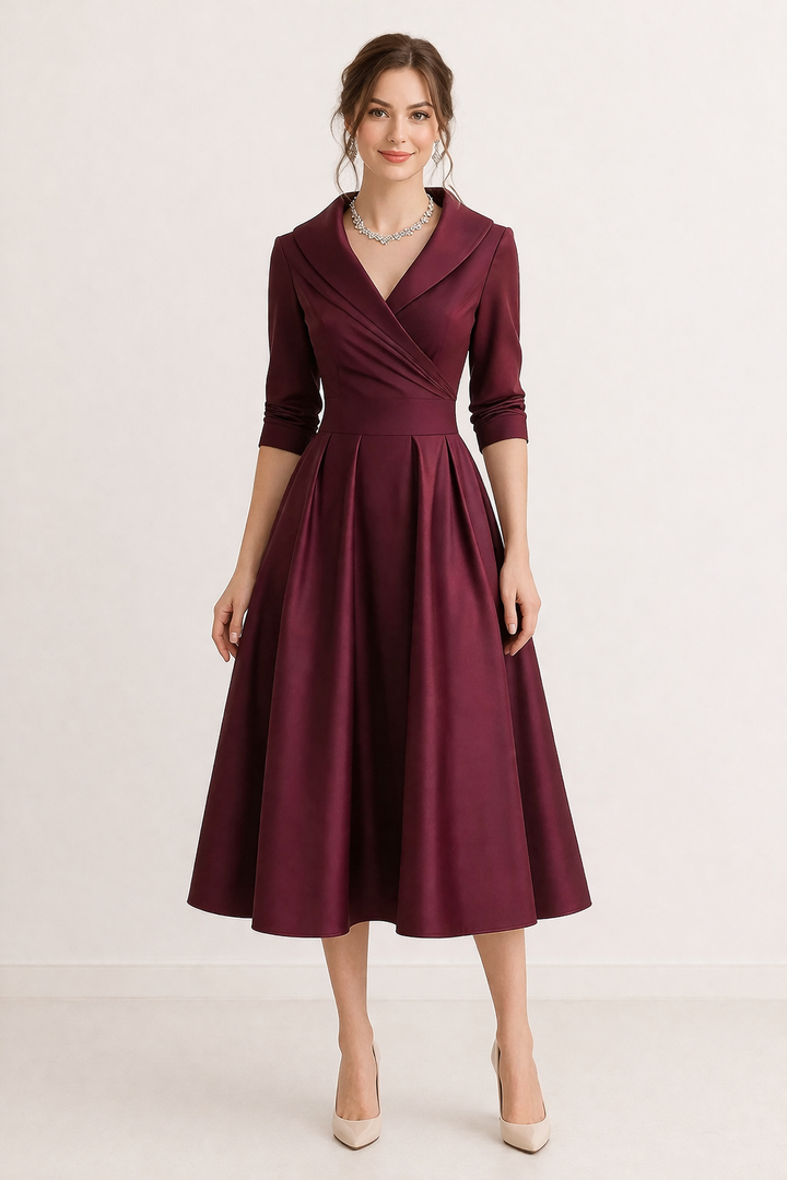 Damen Midikleid mit überkreuztem Ausschnitt und eleganten Ärmeln - Liesel